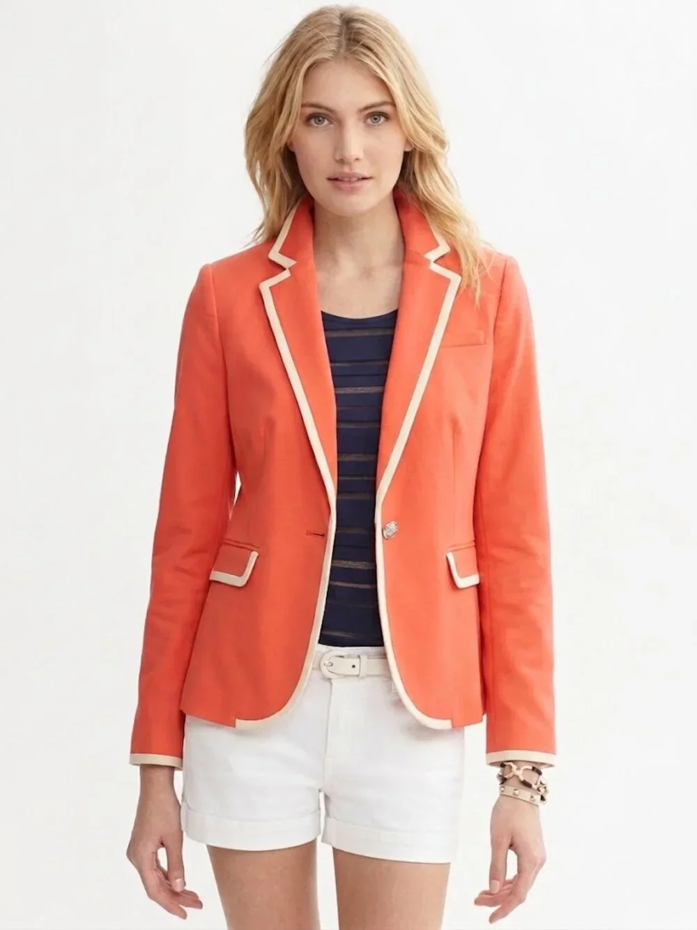 Banana Republic New Tailored Coral Blazer with White Piping Trim $150 size 6